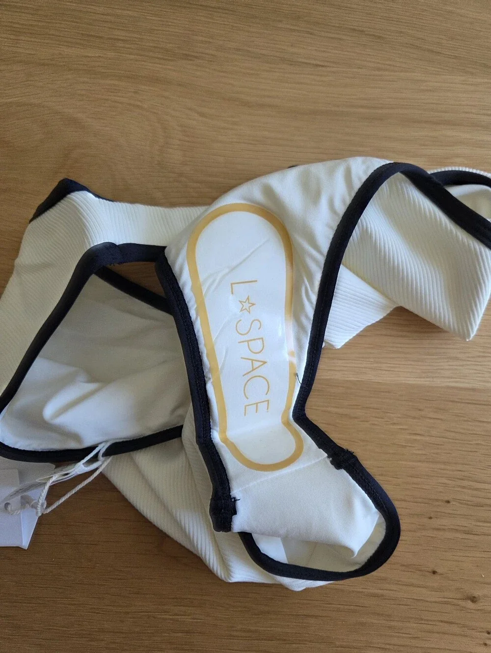 NWT L*Space Nora Bitsy Bikini Bottoms XL Cream Black High Waist High Leg